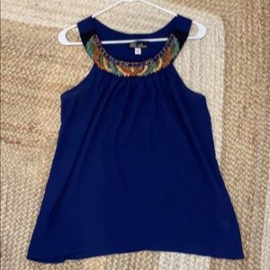 Royal blue scoop neck top with bead embellishment